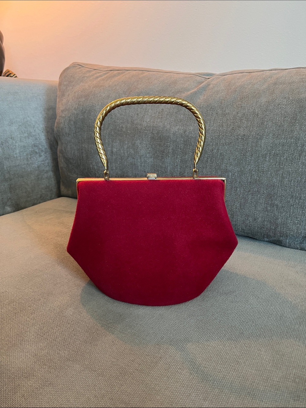 Vintage Morris Moskowitz Red Wool Top Handle Frame Bag Khaite Lilith Style